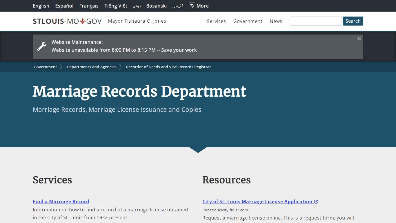 Marriage Records Department - St. Louis